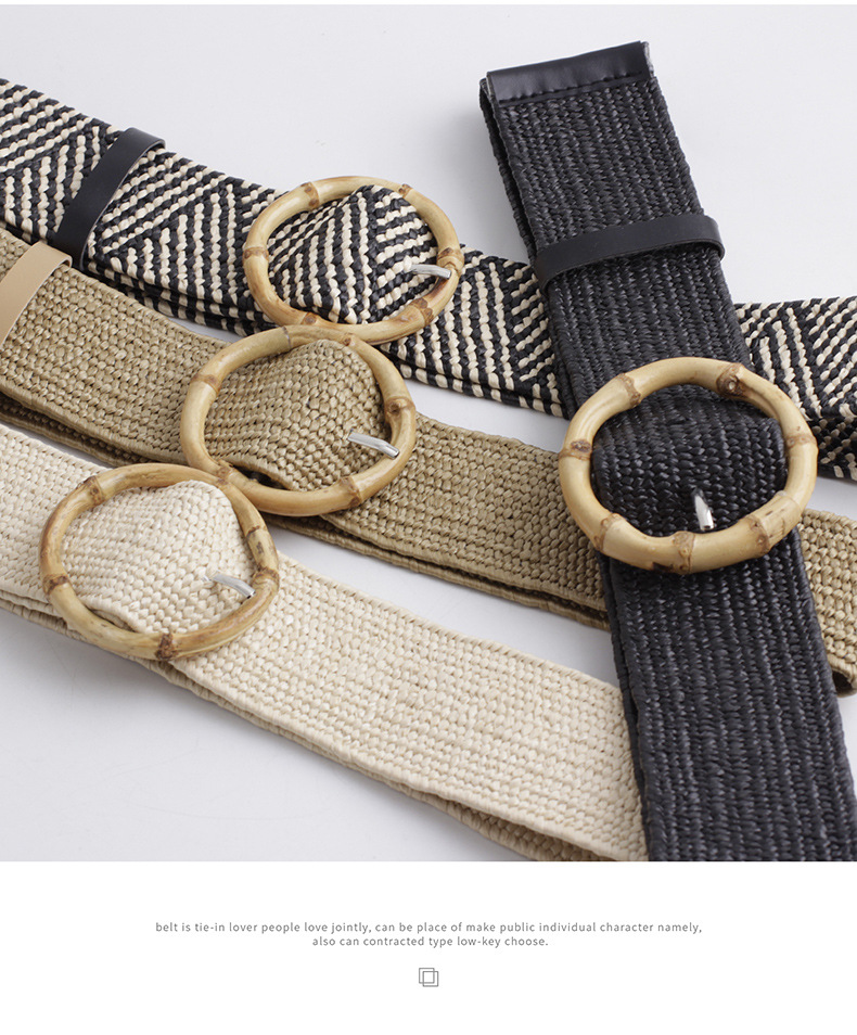 130g Weight Belt Classification Classic Style Geometric Plastic Wood Straw Women's Woven Belts