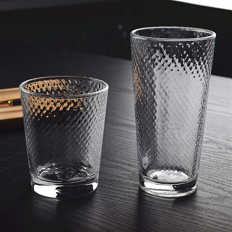 玻璃杯水杯茶杯饮料杯漱口杯机压压制玻璃杯水杯果汁杯压纹玻璃杯