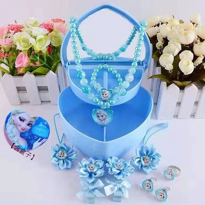歐美兒童冰雪奇緣項鏈女手鏈套裝公主項鏈發飾寶寶禮物首飾收納盒