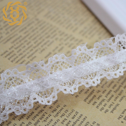 现货2.5cm对折图案蕾丝弹力松紧服装辅料打折花边中线玻璃丝花边