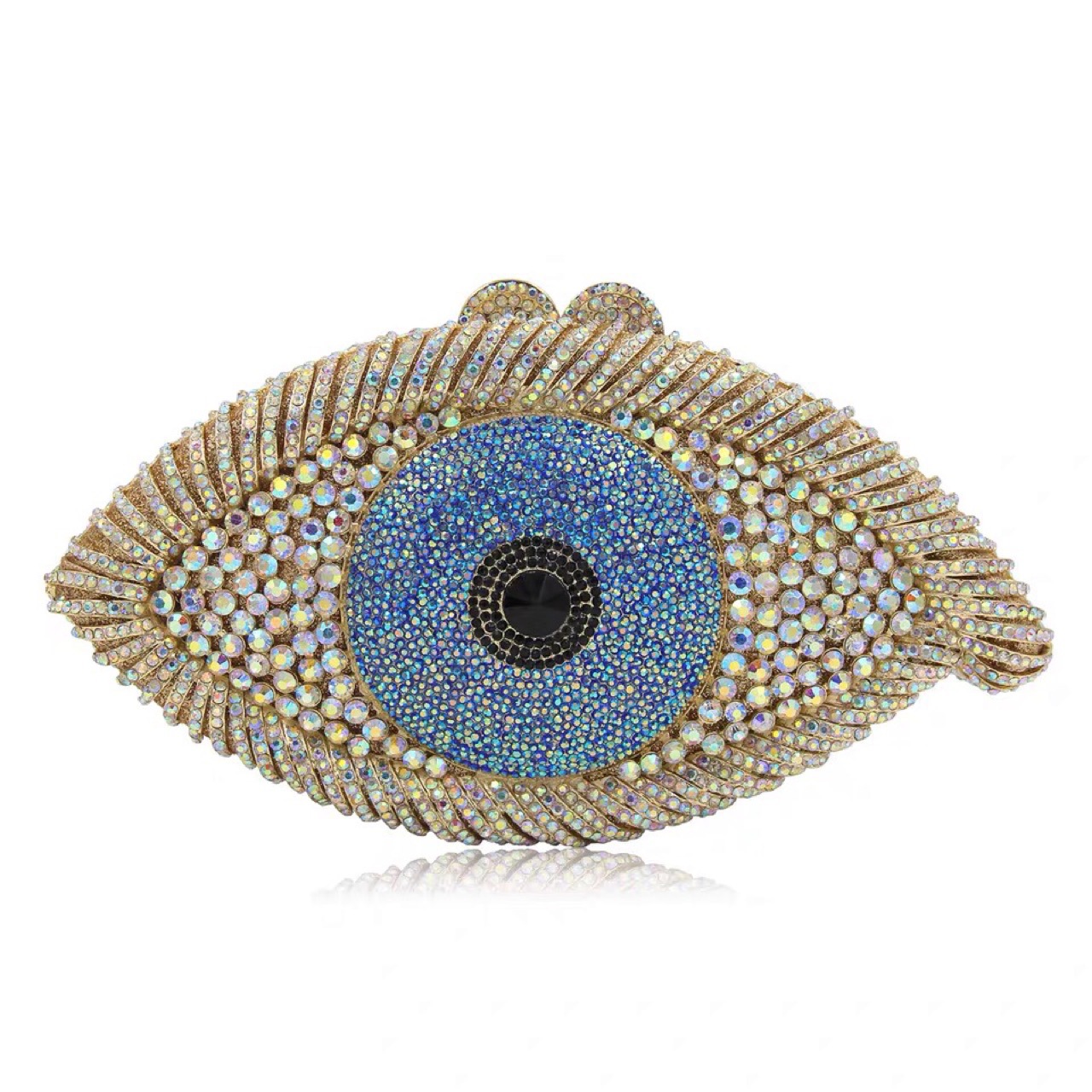 Túi clutch nữ đính đá hình mắt, phong cách dạ tiệc, thiết kế rỗng lấp lánh — Nền vàng - Kim cương trắng, Nền vàng - Kim cương AB, Nền bạc - Kim cương trắng, Nền bạc - Kim cương AB chi tiết 3