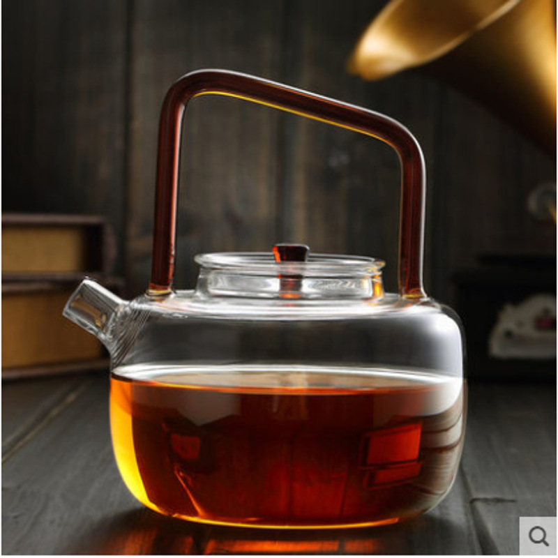 純手工煮茶烧水玻璃壶加厚耐玻璃红把提梁壶功夫茶具电陶炉专用