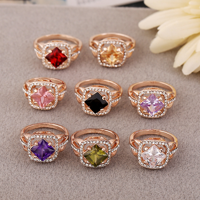 Amethyst Explosion Ring Fashion Ol Color Gold Belt Diamond Square Jewelry display picture 10