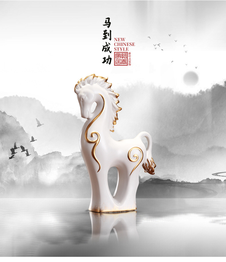 Chinagoods Ceramic Ornament马动物新中式装饰品禅意客厅玄关彩绘摆件创意办公室工艺品摆设详情2