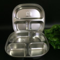 304不锈钢正方形快餐盘3格4格学生食堂快餐盒 公司餐盒礼品便当盒