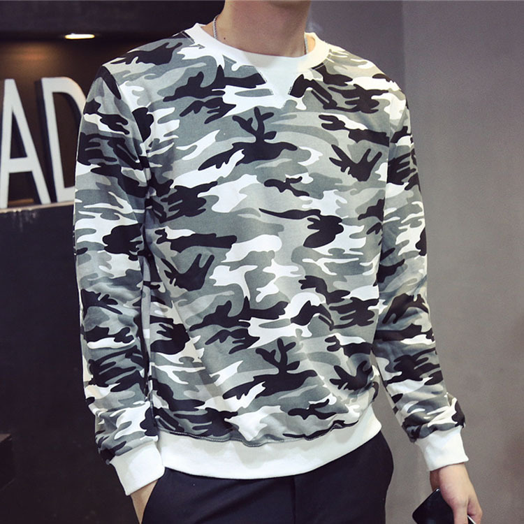 Camouflage demi-season sweatshirt with a round collar