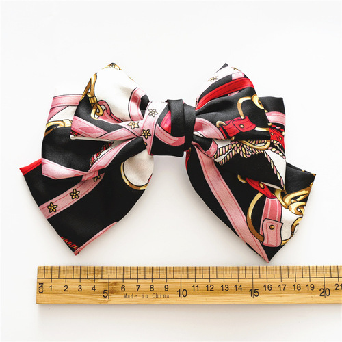 Three-layer satin large bow spring chuck headdress for women versatile hair clips