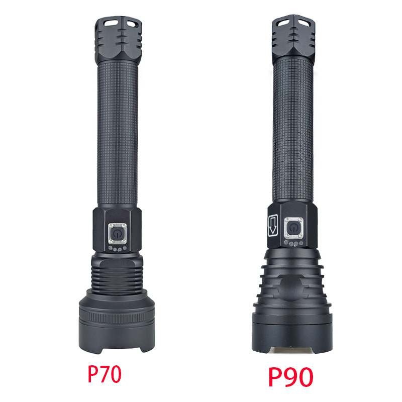 跨境新款P90手电筒 P70变焦电量显示大功率USB充电强光探照灯批发
