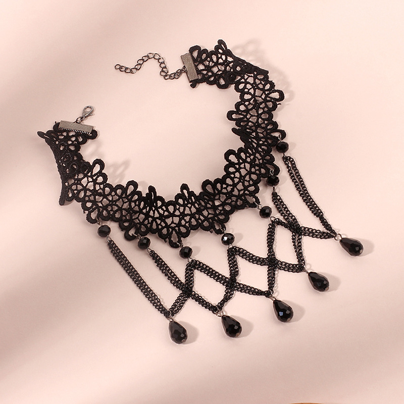 22g Weight Choker Classification 1 Piece Quantity Daily Occasion Acrylic, Lace Material Polka Dots, Tassel Pattern Women'S Gender Plating Design Style Style Style Polka Dots Tassel Arylic Lace Choker Wholesale 3