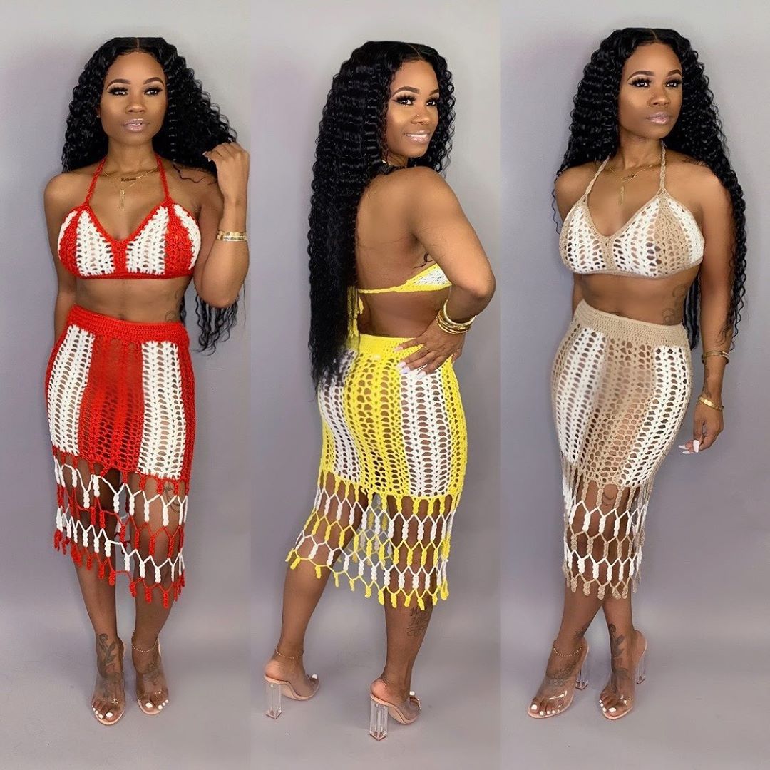 Color Matching Woven Beach Skirt 2 Piece Set NSOSM65280