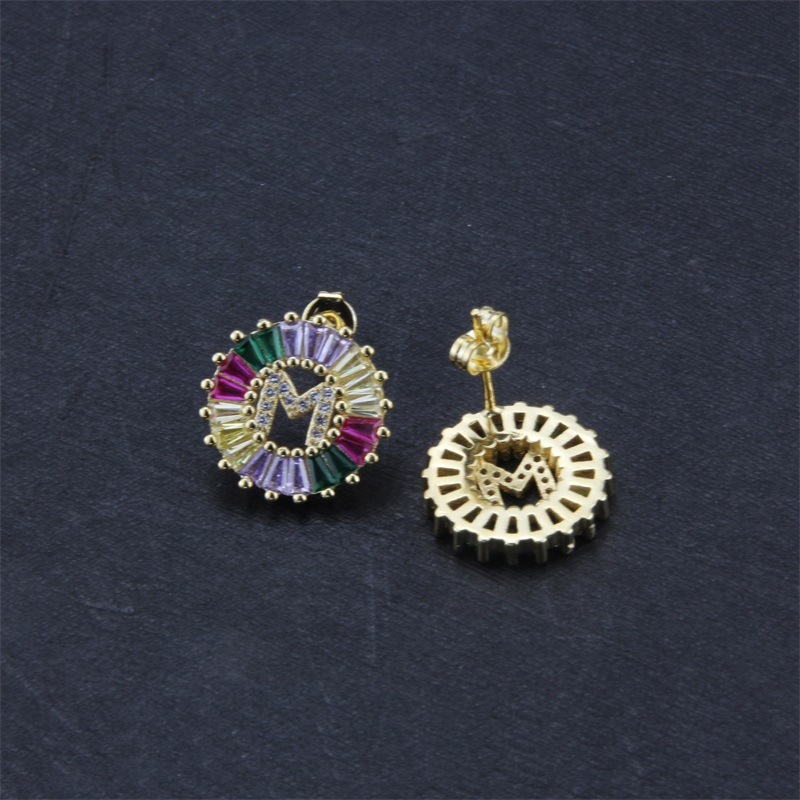 Unisex Gender Copper Plated Gold Colored Zircon Small Letter Earrings Fashion Earrings Wholesales Fashion