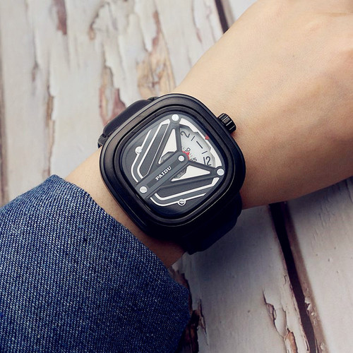 Punk style square turntable boys' new concept watch trendy men's fashion watch versatile belt quartz watch unicorn watch