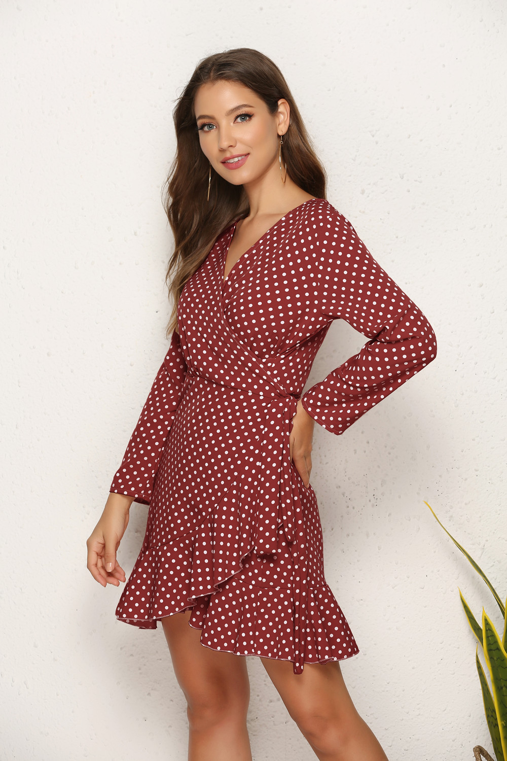 Popular Sexy Polka Dot Ruffled Irregular Asymmetric Autumn Clothing Dress 11 Popular Sexy Polka Dot Ruffled Irregular Asymmetric Autumn Clothing Dress