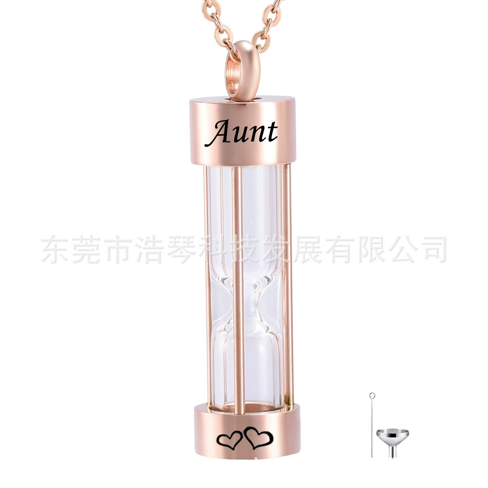 Титановые стальные ювелирные изделия из нержавеющей стали розовое золото песочные часы кулон Мемориал родственники Пепел ожерелье Кремация бусины флакон духов