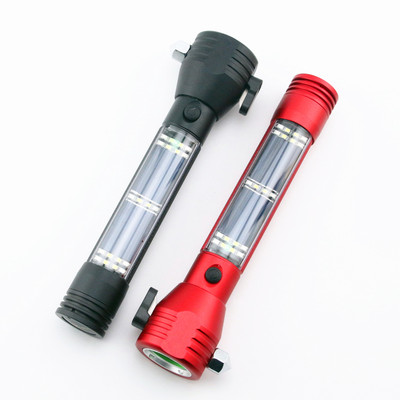 Manufactor Direct selling solar energy Safety Hammer rescue Flashlight fire control Flashlight multi-function Flashlight