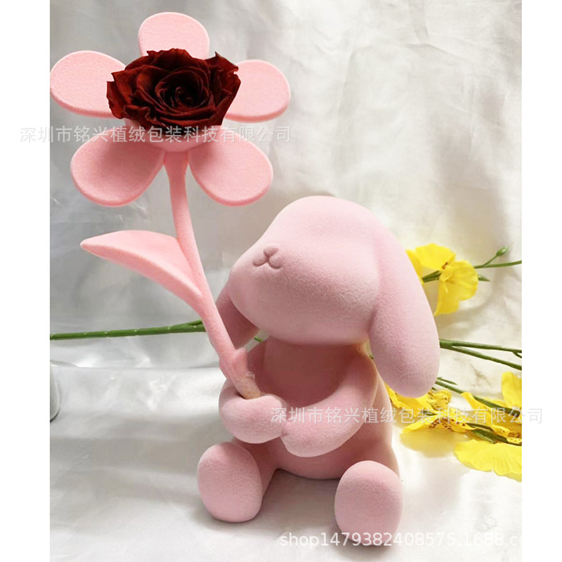 植绒 动物 厂家 树脂 陶瓷 工艺品 兔子 加工 仿真 装饰 摆件|ms