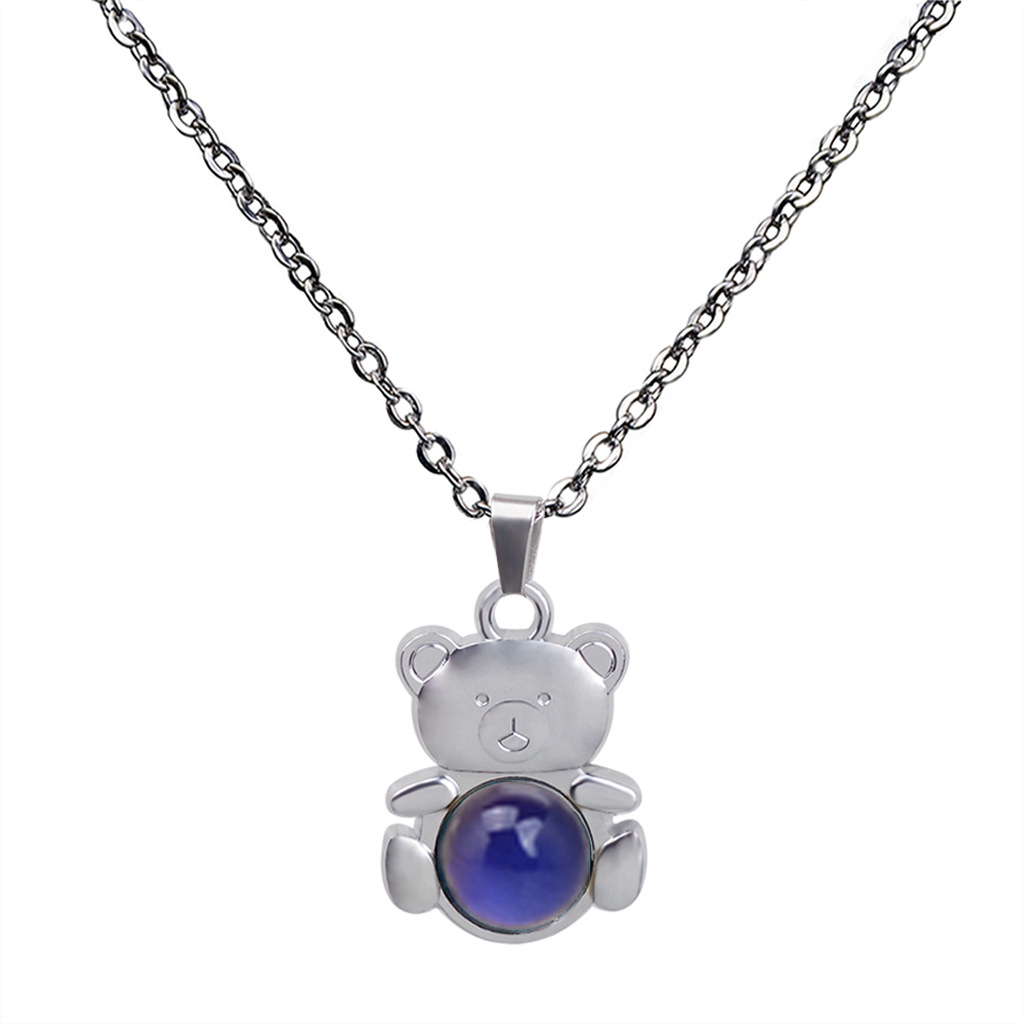 Bear Pendant Gemstone Temperature-sensing Mood Color Changing Necklace display picture 3