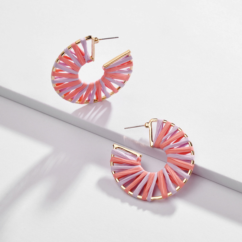 Earrings Jewelry Hollow Alloy Segment Dyed Color Rafia Weave Female Earrings New display picture 5