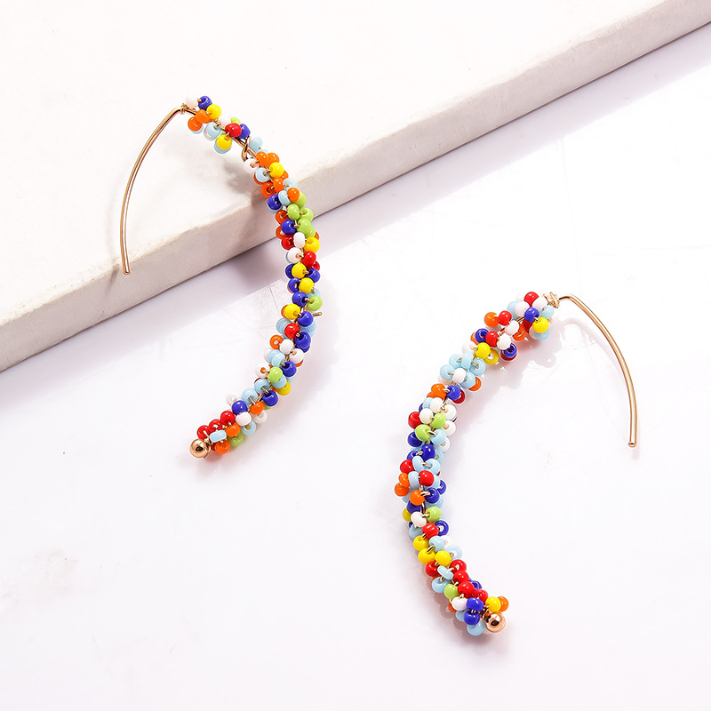 Bohemian Multicolor Beads Curved Earrings display picture 6