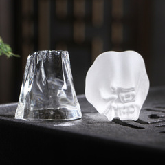 琉璃蓋置 透明水晶福字琉璃擱置 玻璃兩用功夫茶具零配 茶道配件