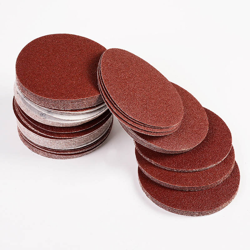 厂家批发5寸植绒砂纸 圆形自粘砂纸气磨机背绒沙纸红砂抛光片磨片