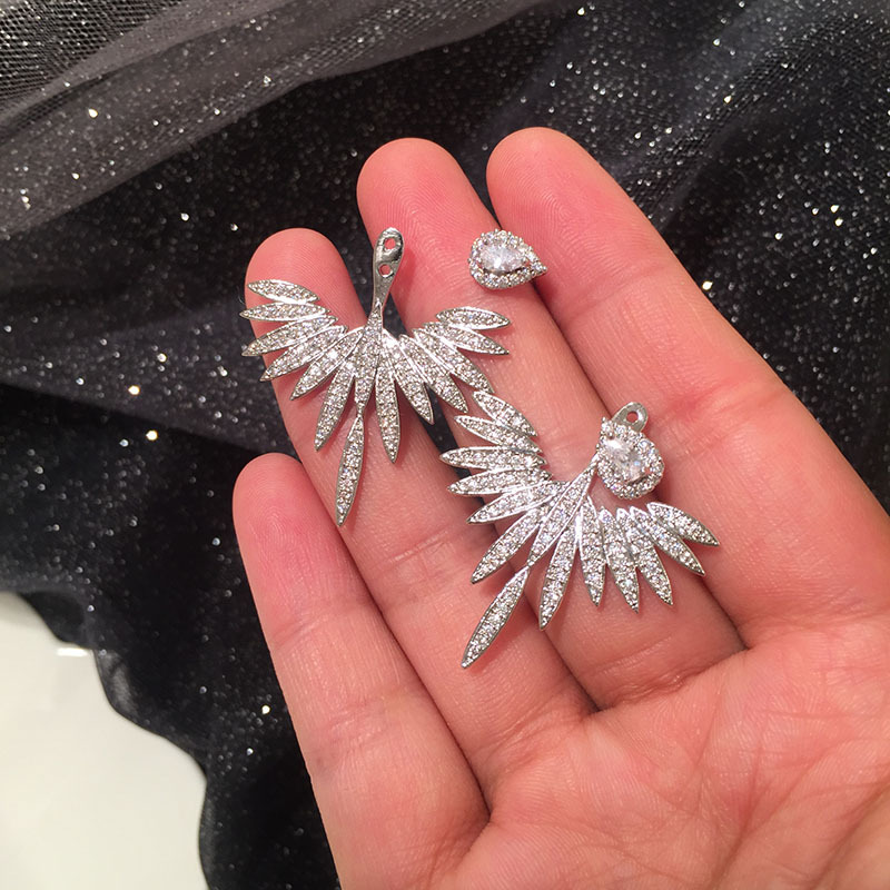 Fashion S925 Silver Needle Angel Wing Earrings Micro-set Zircon Water Drop Fan Earrings display picture 1