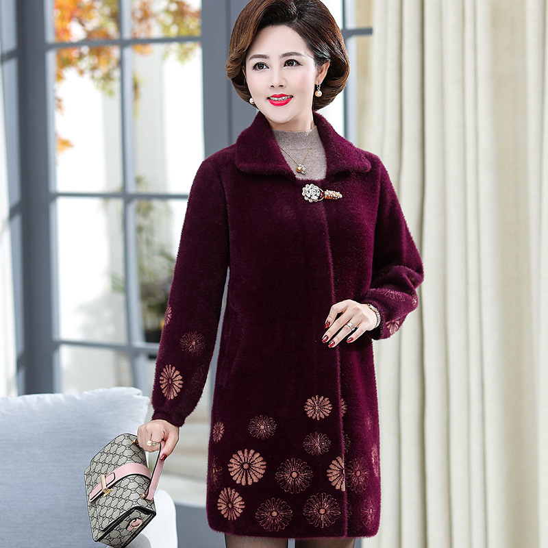 2019 new pattern middle age Mink Cashmere mom overcoat Mid length version Autumn and winter Kuotai Tai coat Noble Western style