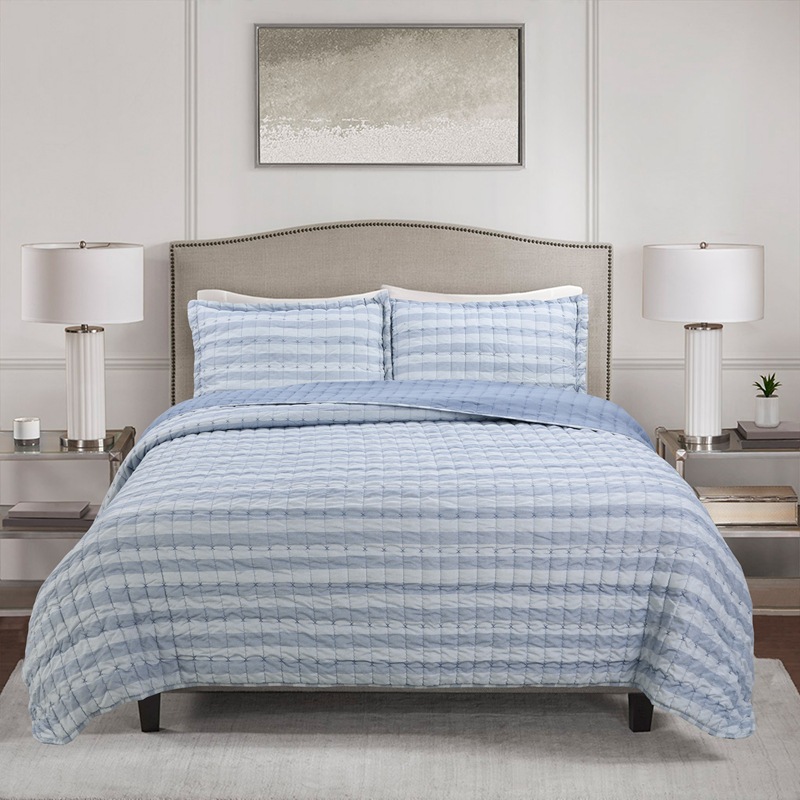 跨境專供純棉水洗空調被床上三件套 美式印花绗縫浦江床蓋三件套