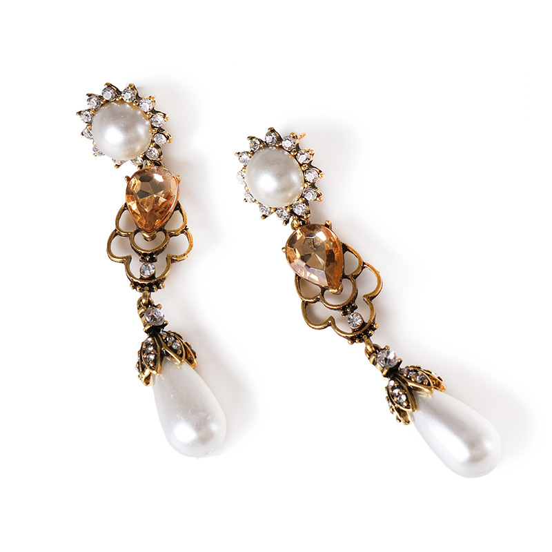 Fashion Gold-plated Retro Earrings Pearl Drop Earrings Wholesale display picture 2