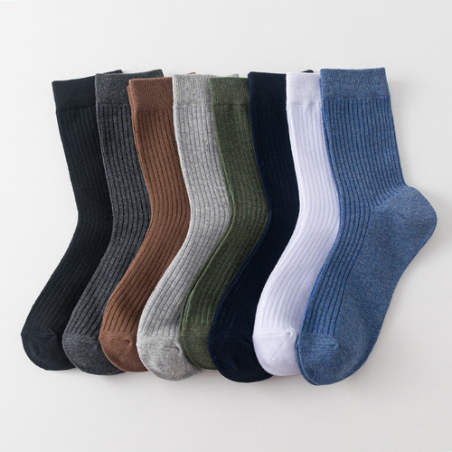 Socks Men's autumn and winter classic striped mid-calf men's socks versatile solid color cotton men's vertical striped socks