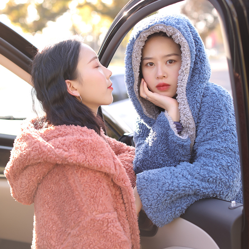 冬季女装新款韩版Dstudio小驼绒仙女衣羊羔绒加厚连帽休闲外套女|ms