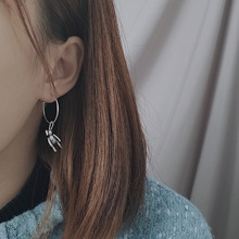 韓版新款S925兔子耳環女 時尚創意款黑鋯石星星耳墜純銀百搭耳飾