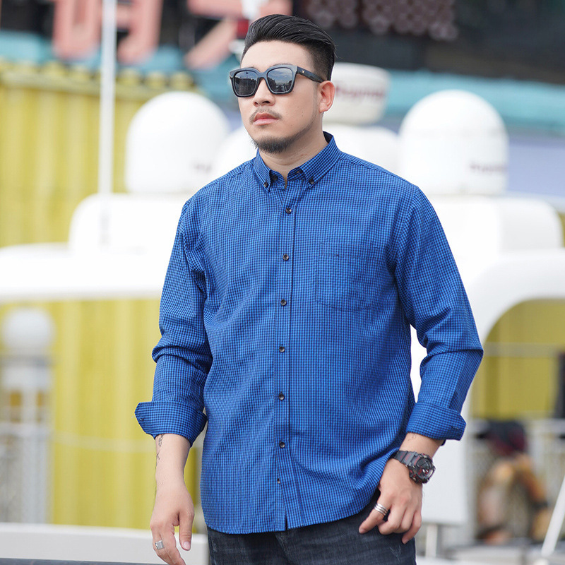 Pioneer Wolf plus size Men's Fat Plus Size Long Sleeve Shirt Men's Business Casual Loose Yarn-dyed Plaid Multicolor Shirt Pioneer Wolf plus size Men's Fat Plus Size Long Sleeve Shirt Men's Business Casual Loose Yarn-dyed Plaid Multicolor Shirt