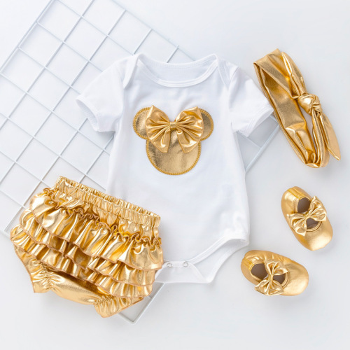 Baby birthday party dresses clothes Baby dresses clothes golden PP Pants Set Baby birthday dresses one-piece clothes children four piece set