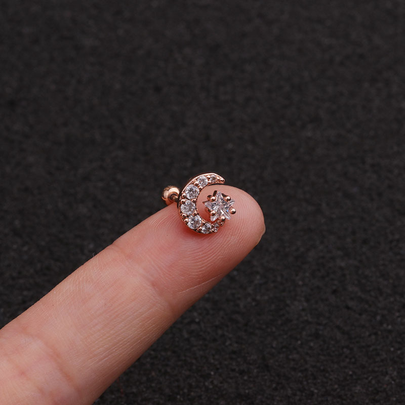 Ear Cartilage Rings & Studs Fashion Star 316 Stainless Steel  Copper Zircon display picture 2