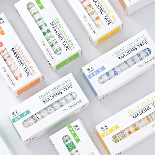 Washi tape set 8mm basic rainbow color hand-tearable DIY hand ledger decorative stickers boxed dividing line narrow tape