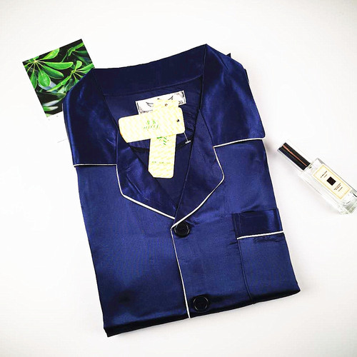 Silk-like Men's Spring and Autumn Ice Silk Cardigan Silk Damask Celebrity Same Style Home Suit Set