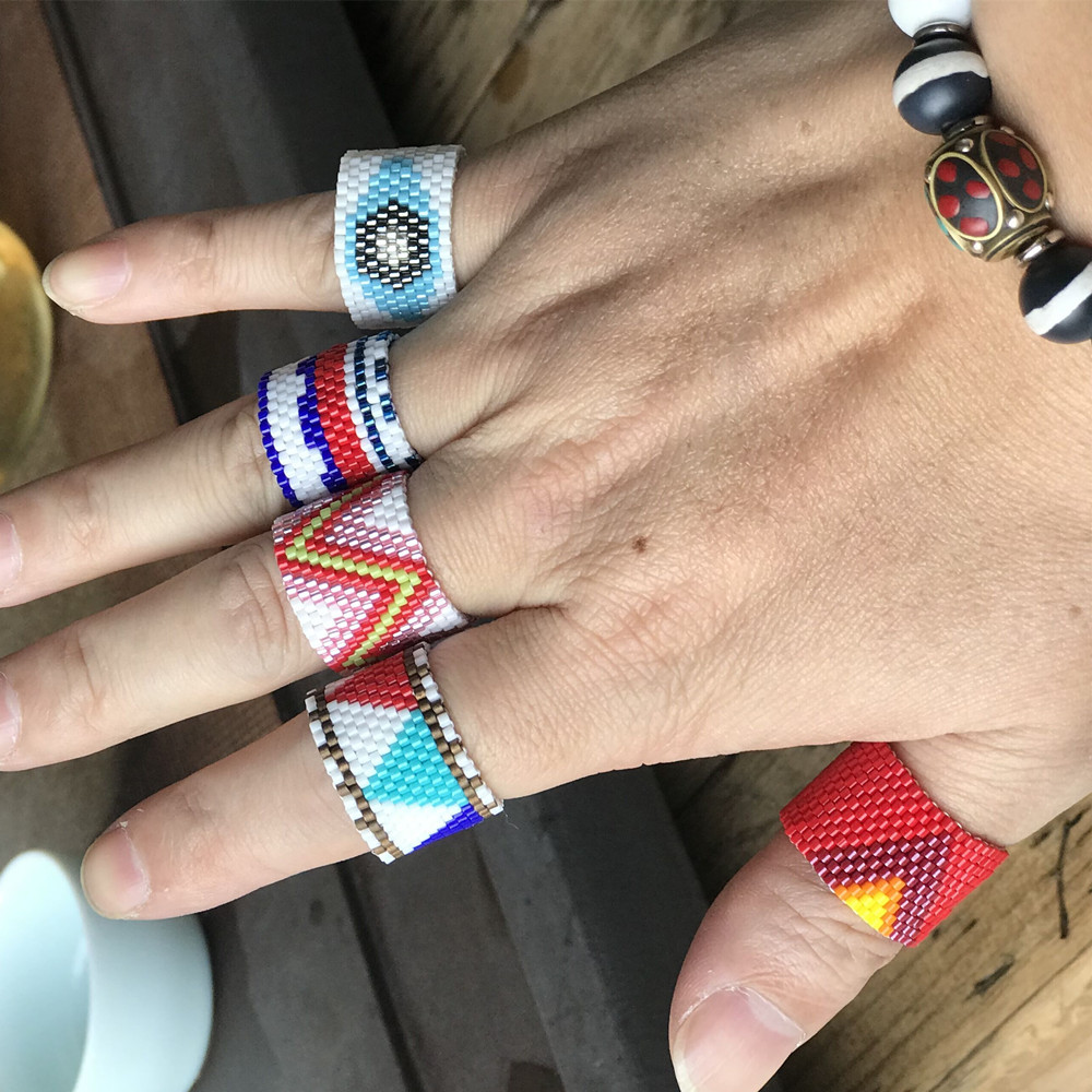 Europäischer Und Amerikanischer Grenz Überschreiten Der Mode Ring Böhmischer Miyuki Reis Perlen Hand Gewebter Netz Roter Schmuck display picture 36