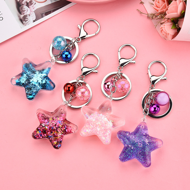 Korean Acrylic Five-pointed Star Flowing Sequins Keychain Wholesale Nihaojewelry display picture 9