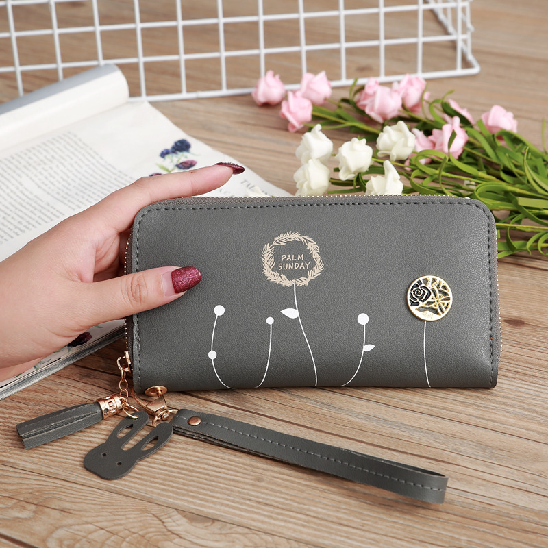 93g Weight Polyester Lining Material Zipper Closure Type Business Occasion Pu Leather Material Solid Color Pattern Women'S Gender Square Shape Dark Grey, Grey, Rose Red, Pink, Green, Blue, Yellow, Black Color Korean Printing Medium Long Single Pull Wallet Wholesale 4