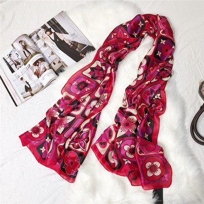 2019春夏季新款彩色花朵印花仿真丝丝巾女旅游防晒沙滩巾批发直销