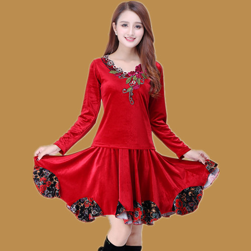 Square dance clothing spring and autumn new long-sleeved women's gold velvet dance skirt suit middle-aged and elderly dance costumes