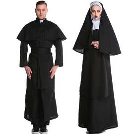 万圣节服装亚马逊成人女款黑色牧师服玛利亚神父修女服角色扮演服