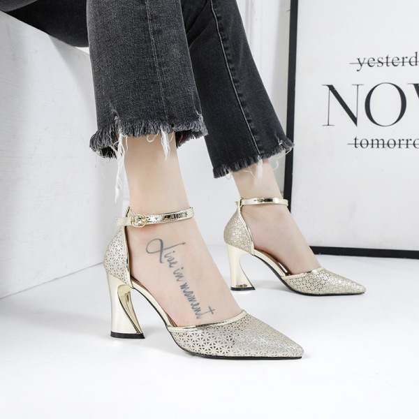 pointed shallow high-heeled shoes with buckle sandals sexy shoes