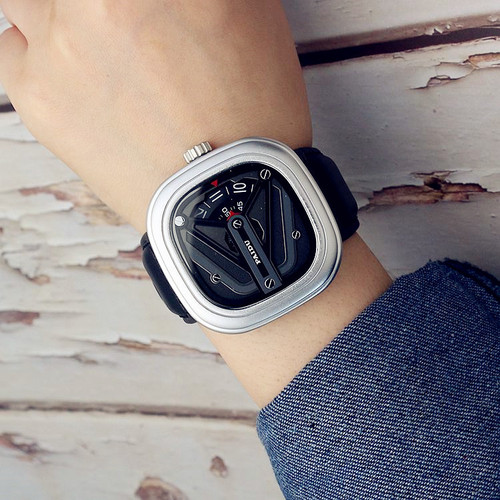 Punk style square turntable boys' new concept watch trendy men's fashion watch versatile belt quartz watch unicorn watch