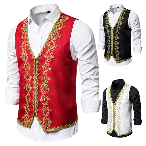 Men's European court style best man dress vest Palace photo studio suits opera host singers stage performance vest