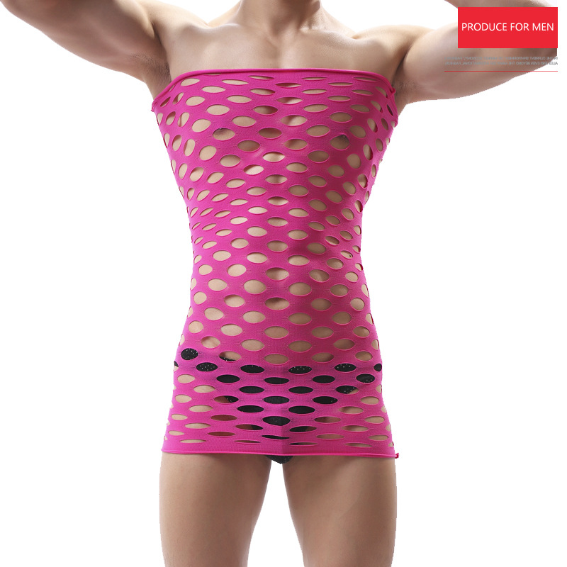 남자의 구멍 가방 엉덩이 그물 옷 짧은 잠옷 남자의 원피스 양말 최고 춤 다채로운 투명 높은 인색 양말