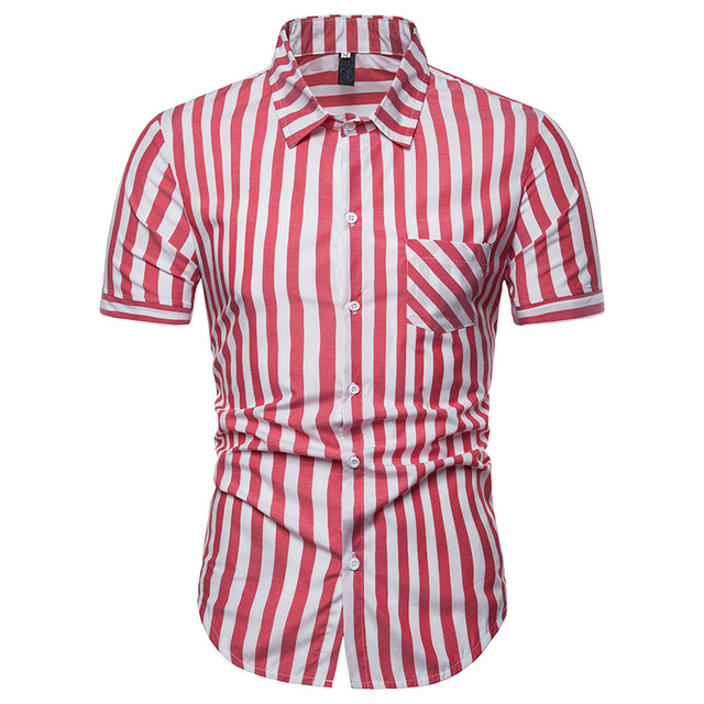 Fashion Coarse Stripe Short-sleeved Men’s Turn-collar Shirts  