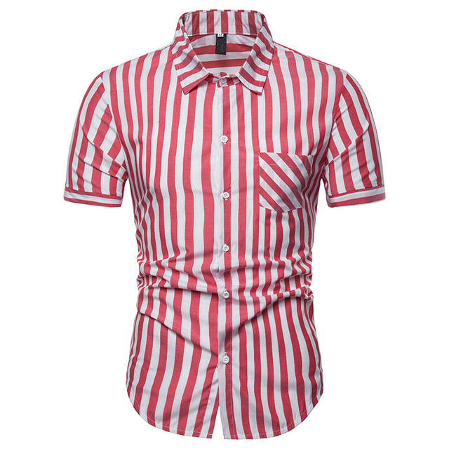 Fashion Coarse Stripe Short-sleeved Men’s Turn-collar Shirts
