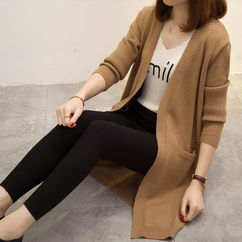 Suéter cárdigan Harajuku para mujer, estilo coreano, largo medio, ropa exterior gruesa para primavera y otoño 2025, cárdigan de punto holgado y versátil. image 5
